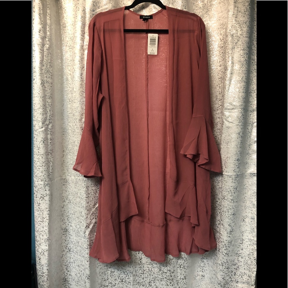 Torrid Crinkle Chiffon Tulip-Sleeve Kimono in Rose – Size 1 (NWT)